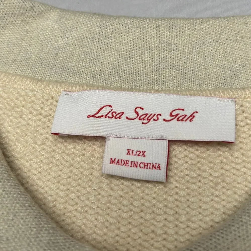 Lisa Says Gah Battenberg Cardigan Sweater Women's M/L Preppy READ - Picture 4 of 11